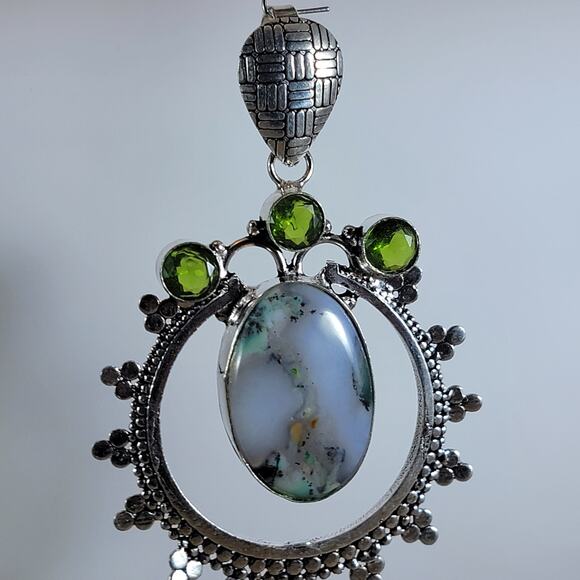 Handmade Silver Pendant – Dendritic Opal & Peridot + 20" Silver Snake Chain - Picture 10 of 10